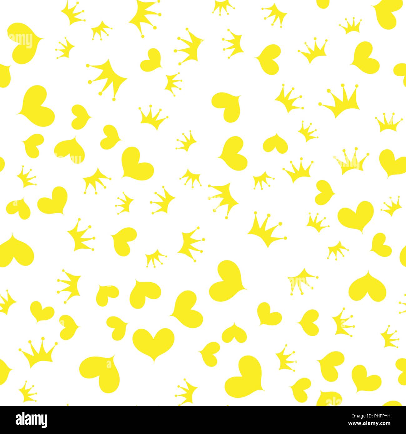 Vector illustration. Seamless pattern. Crown and yellow heart on a white background Stock Vector