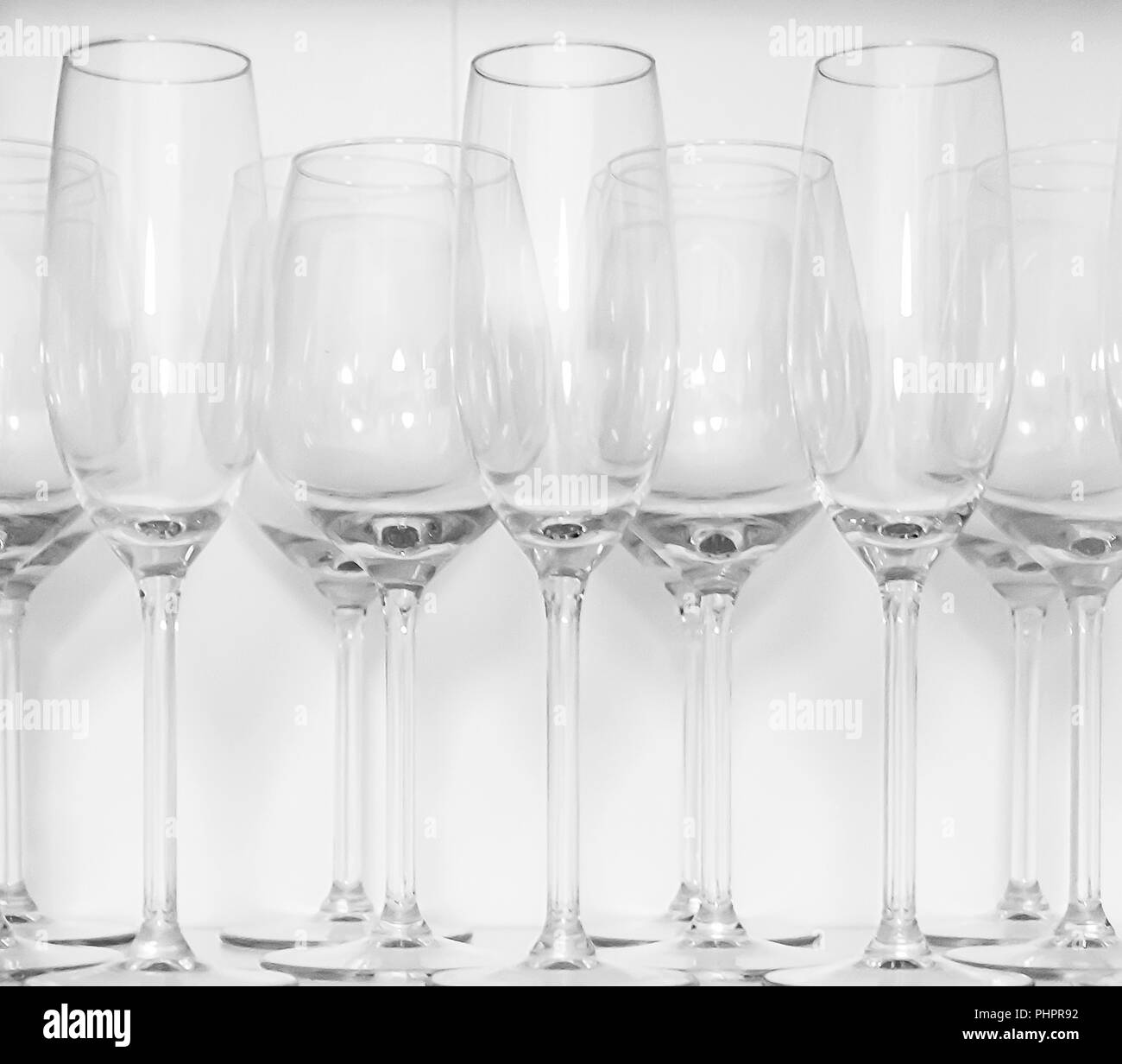 Wine glasses standing in rows Stock Photo Alamy