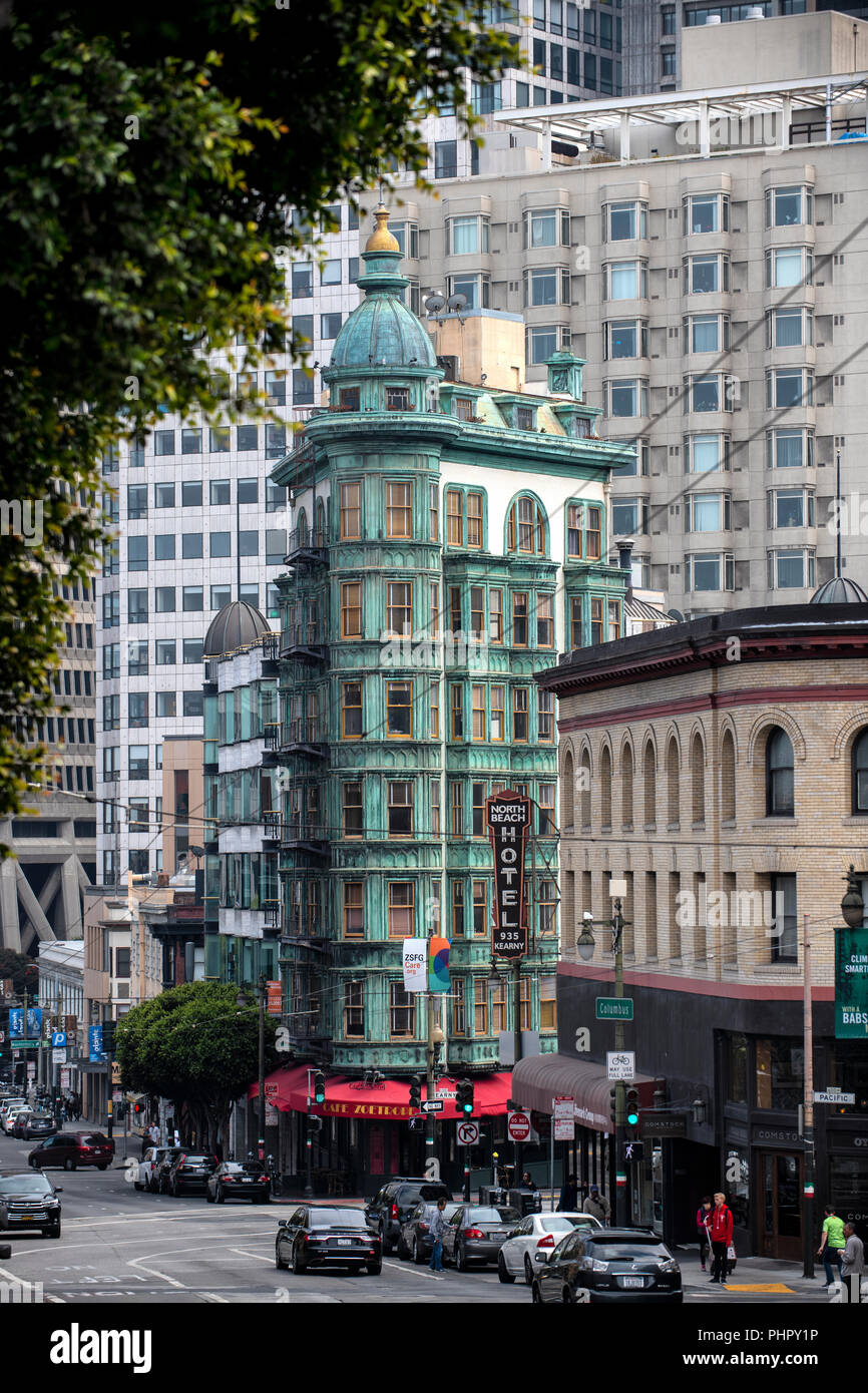 Columbus Tower, Sentinel Building, Flatiron Building, North Beach, San Francisco, California, USA Stock Photo