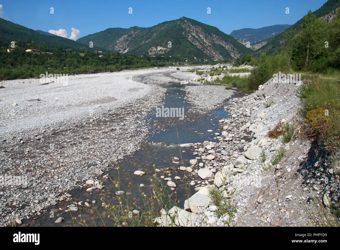Erosion on the riverbank of Var, Maritime Alps, France Stock Photo