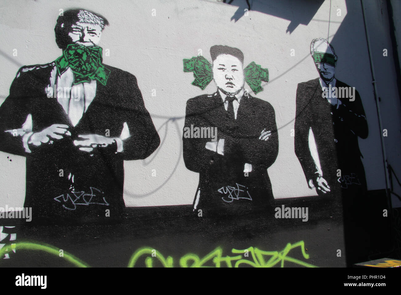 Street art of Kim Jong-un, Donald Trump & George Bush Stock Photo