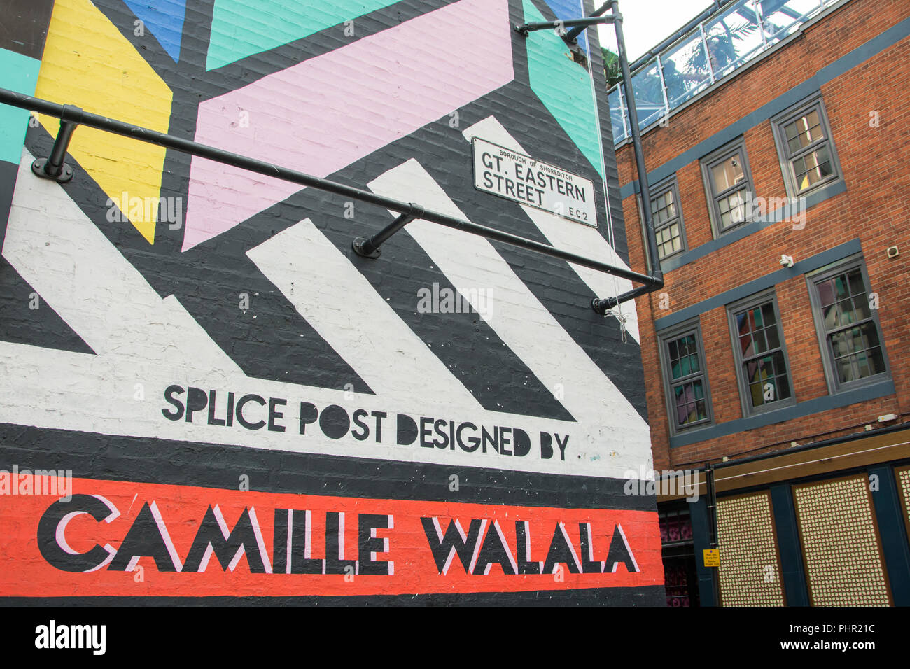 Camille Walala's Dream Come True Building on Singer Street, next to Old Street roundabout, in London's East End, UK Stock Photo