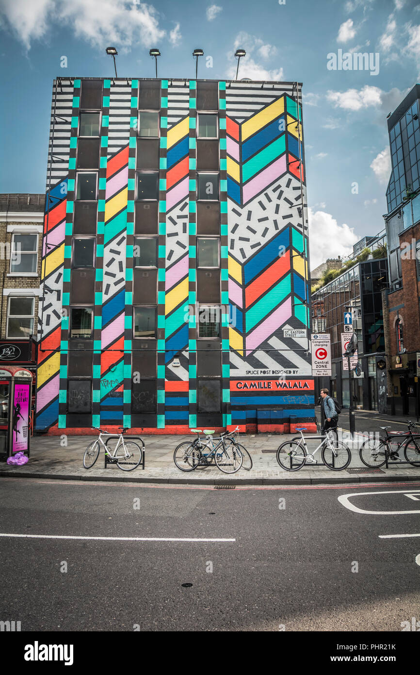 Camille Walala's Dream Come True Building on Singer Street, next to Old Street roundabout, in LOndon's East End, UK Stock Photo
