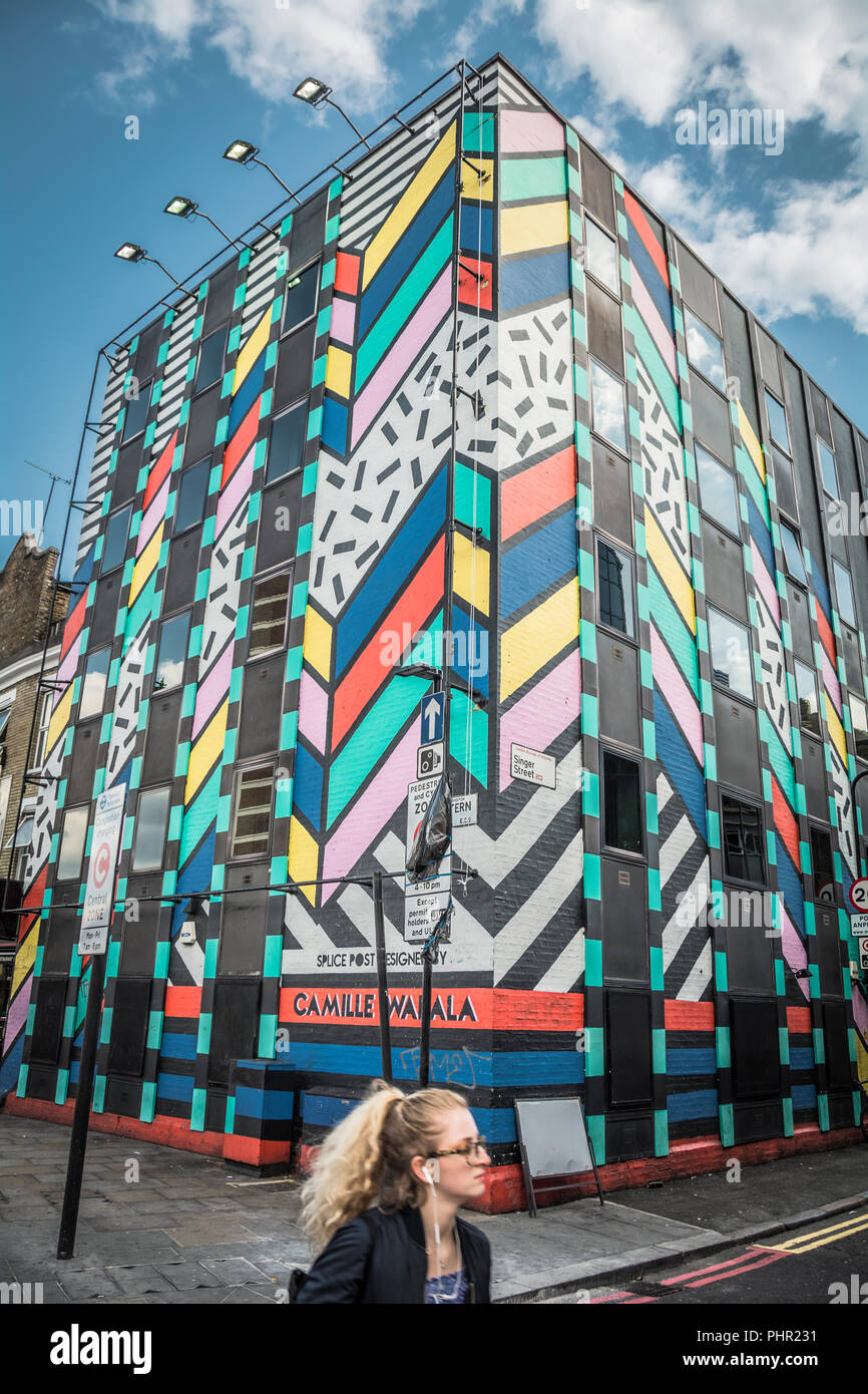 Camille Walala's Dream Come True Building on Singer Street, next to Old Street roundabout, in LOndon's East End, UK Stock Photo