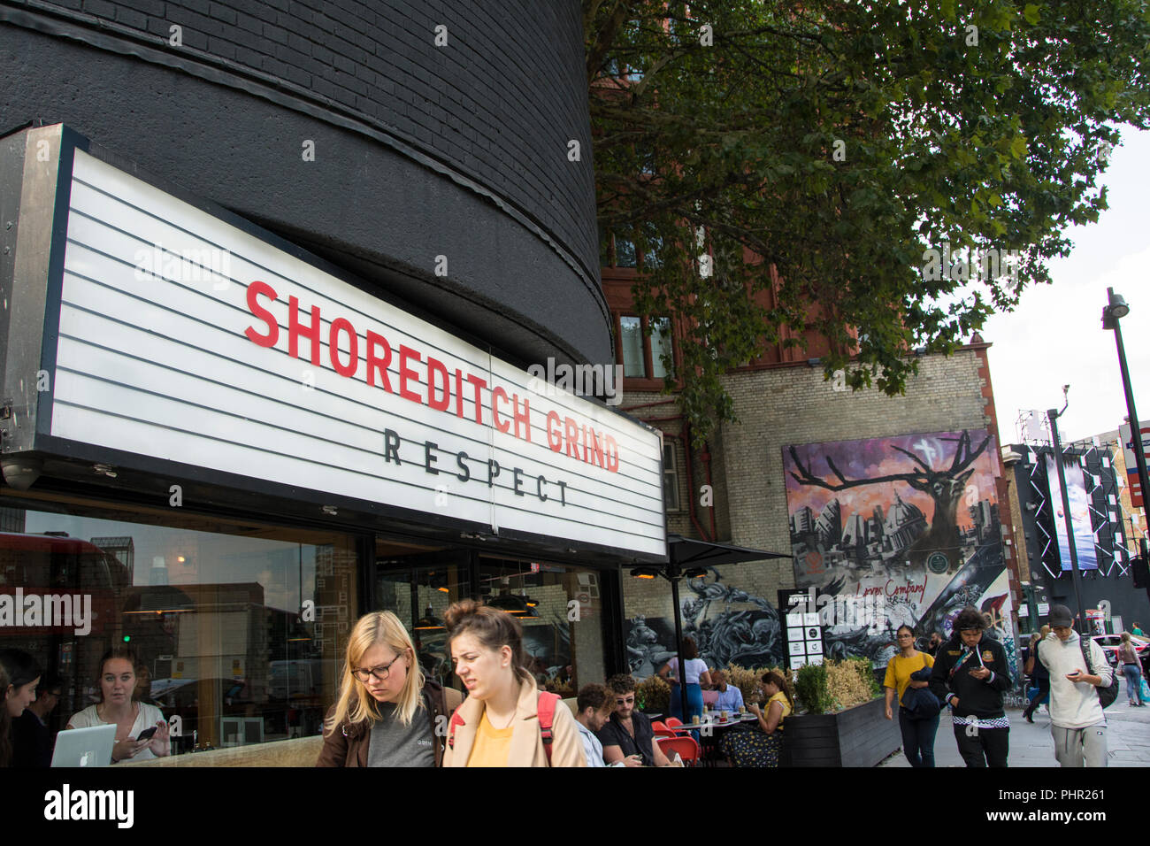 Shoreditch Grind respect cafe on Old Street Roundabout, London, EC2, UK
