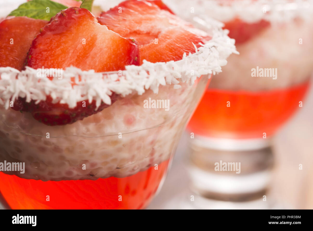 A serving of strawberry over tapioca and jelly Stock Photo