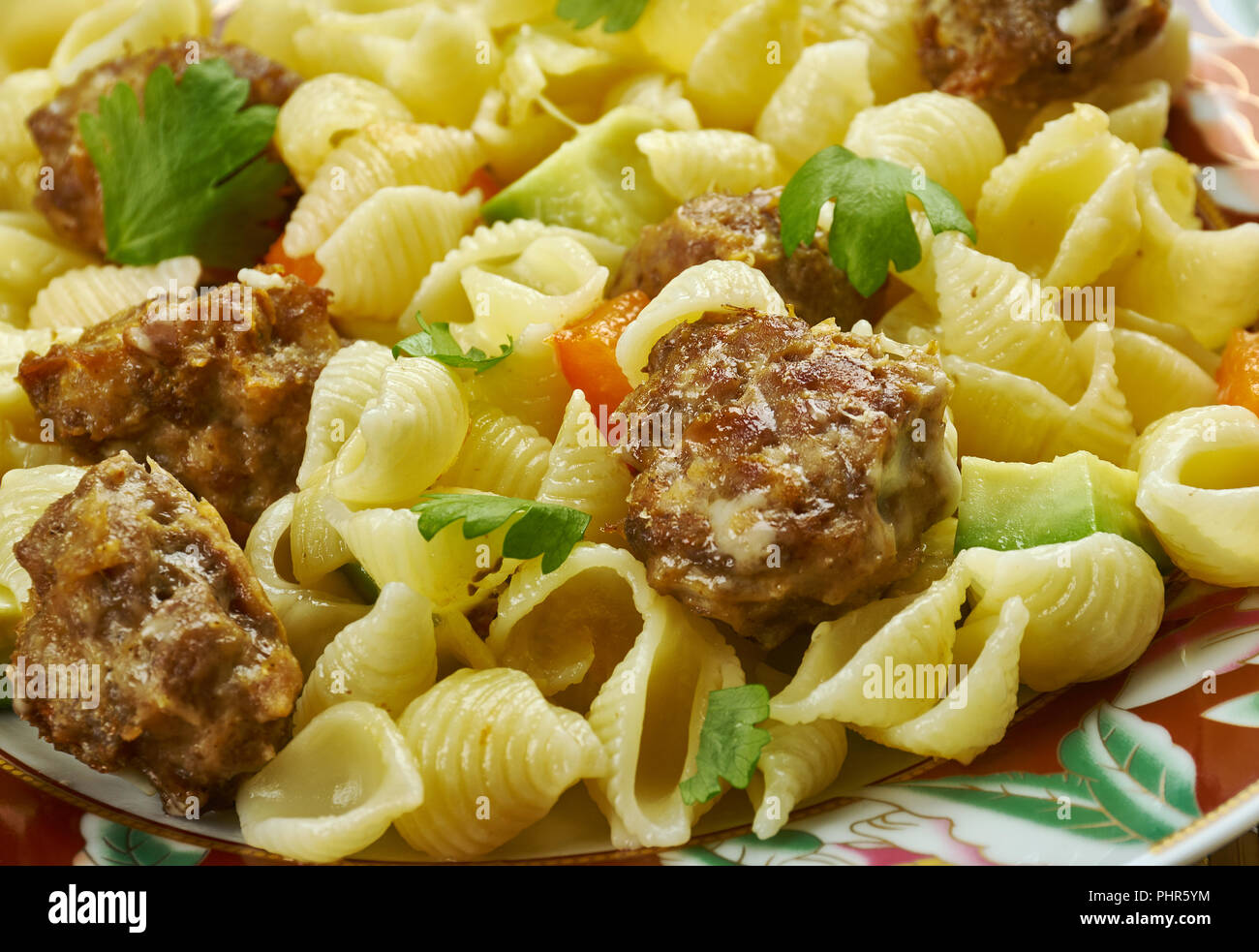 Orecchiette with Mini Chicken Meatballs Stock Photo