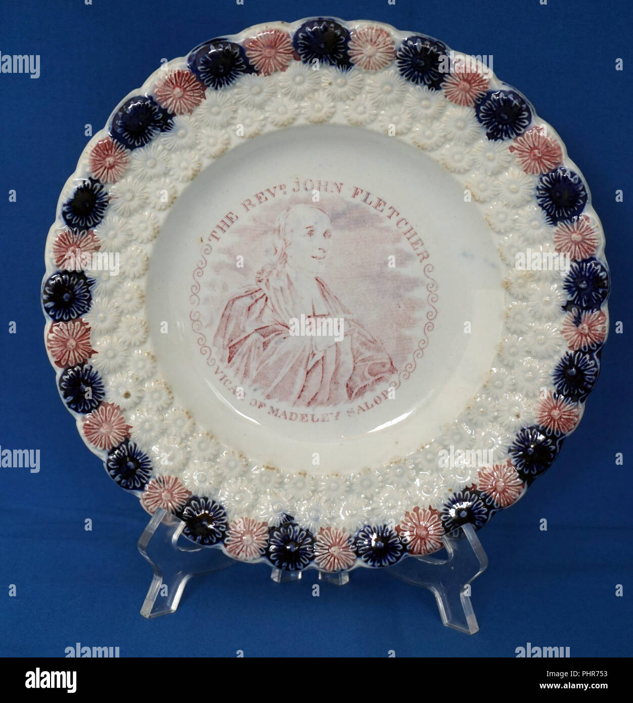 Historical Antique Commemorative British Pottery Plate Religion Rev John Fletcher Stock Photo