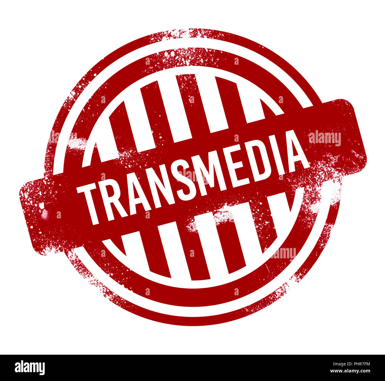 Transmedia - red grunge button, stamp Stock Photo