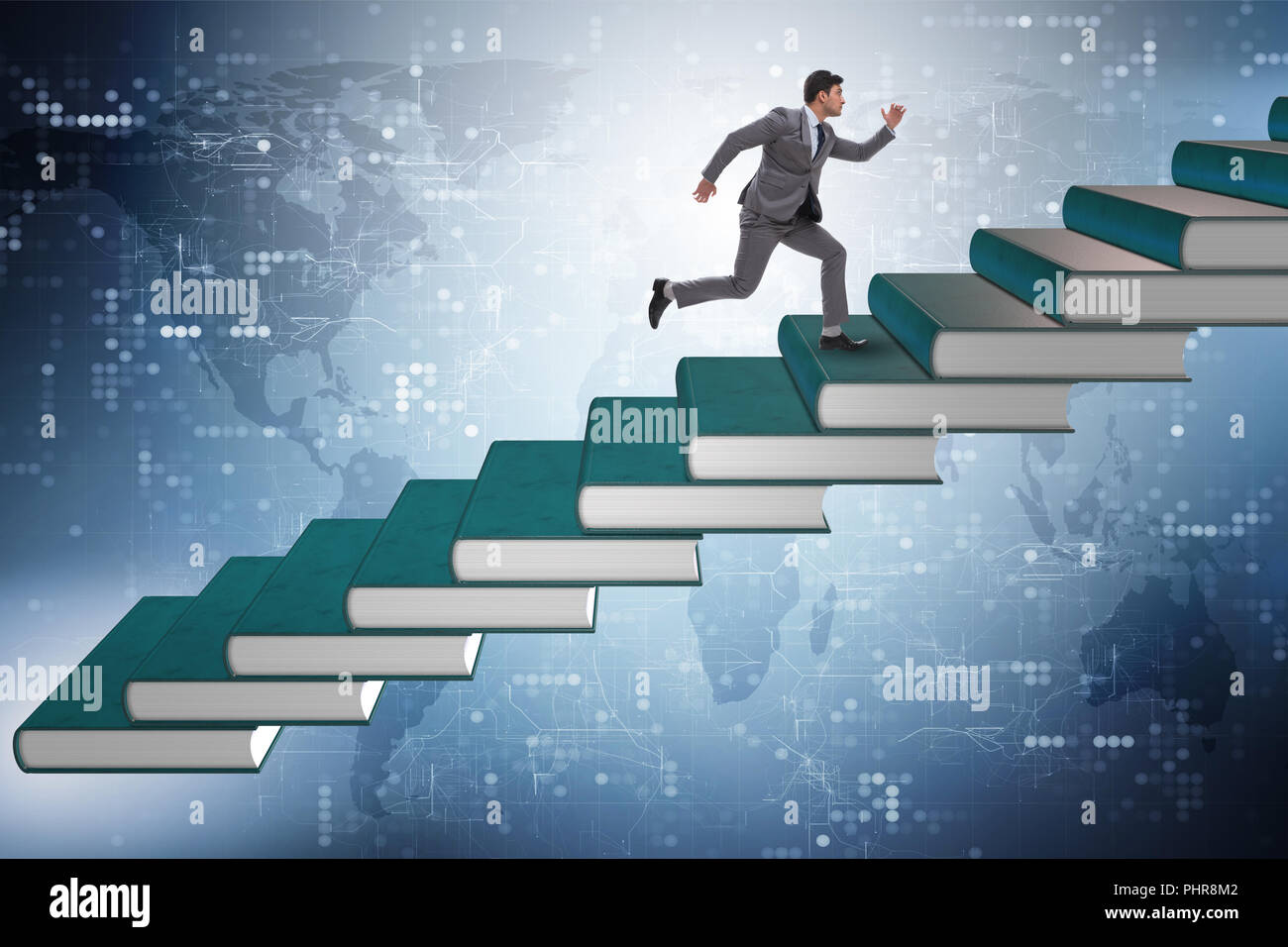 Businessman student climbing the ladder of education books Stock Photo Alamy