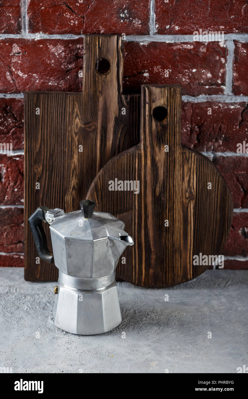 Two wooden cutting boards and kitchen utensils Stock Photo Alamy