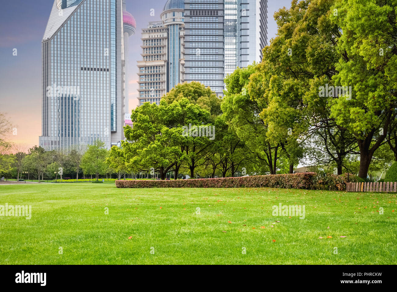 city park with modern building Stock Photo