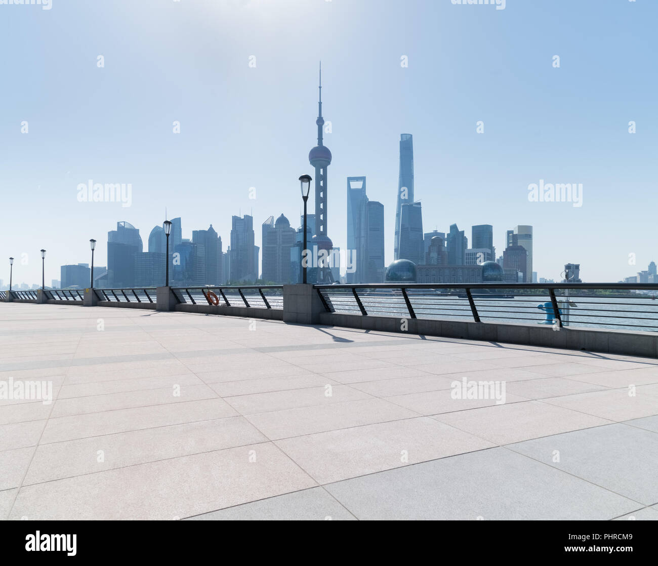 empty floor with shanghai cityscape Stock Photo