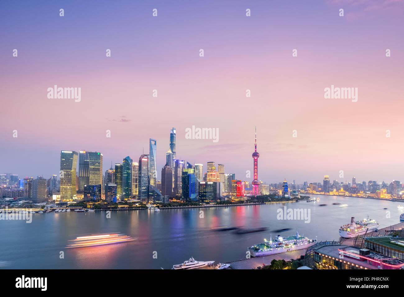 shanghai skyline in nightfall Stock Photo