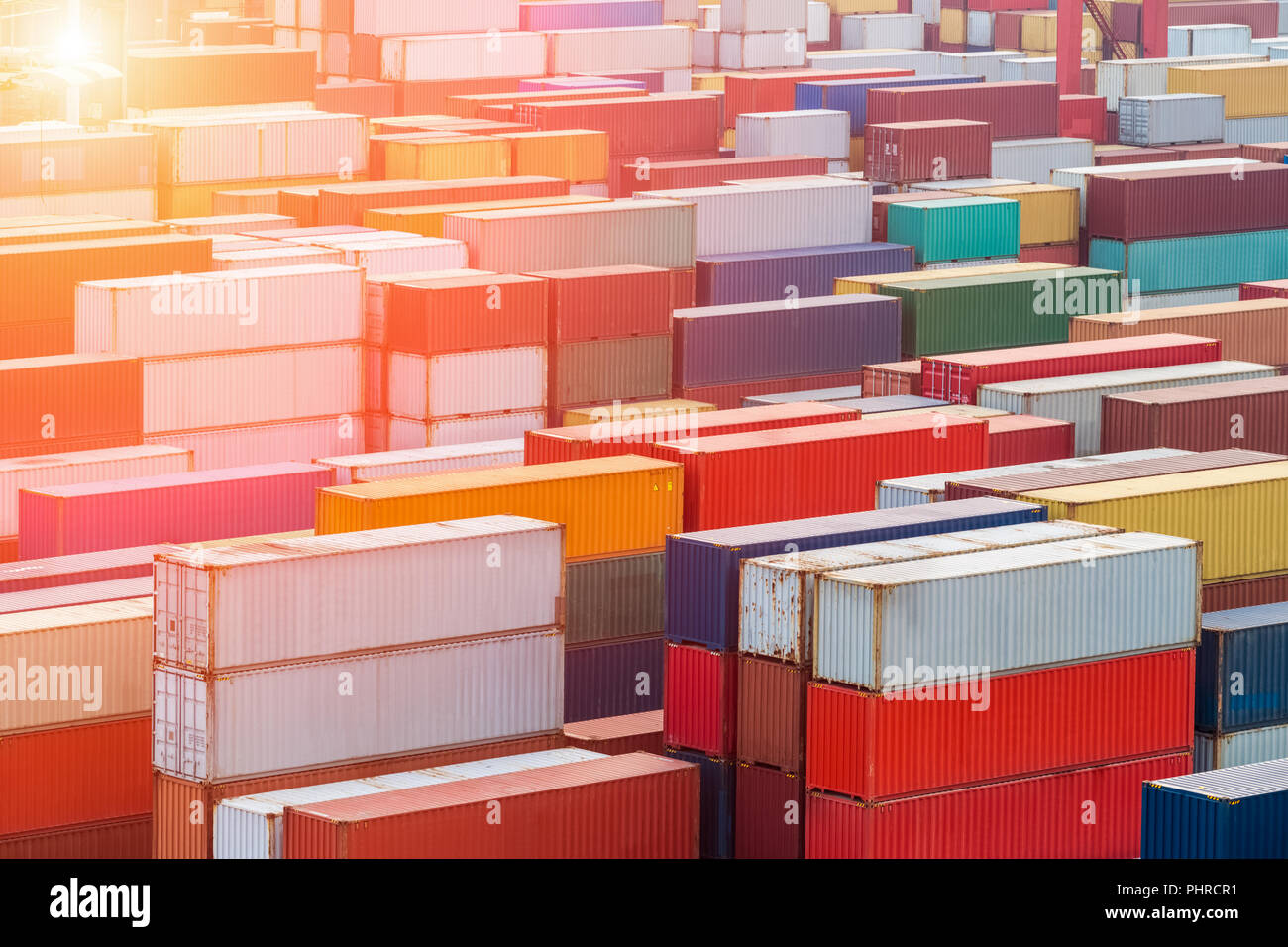 container yard in sunset Stock Photo