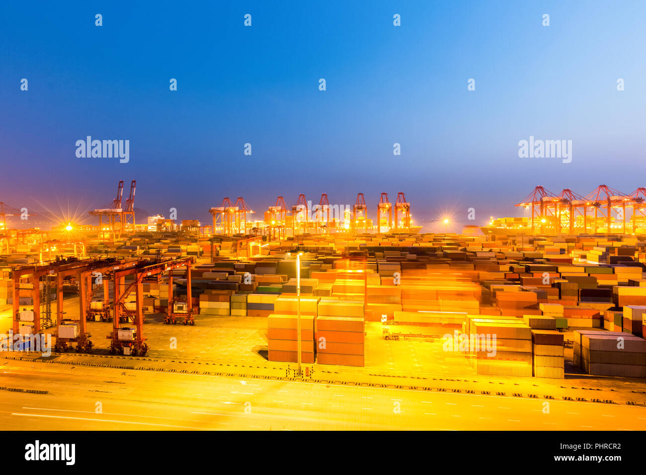 shanghai container terminal at night Stock Photo