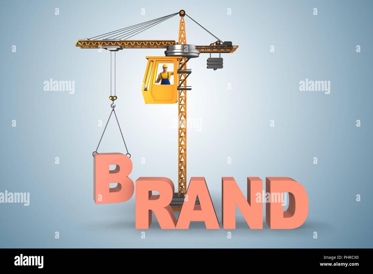 Crane lifting brand letters on commercial concept Stock Photo Alamy