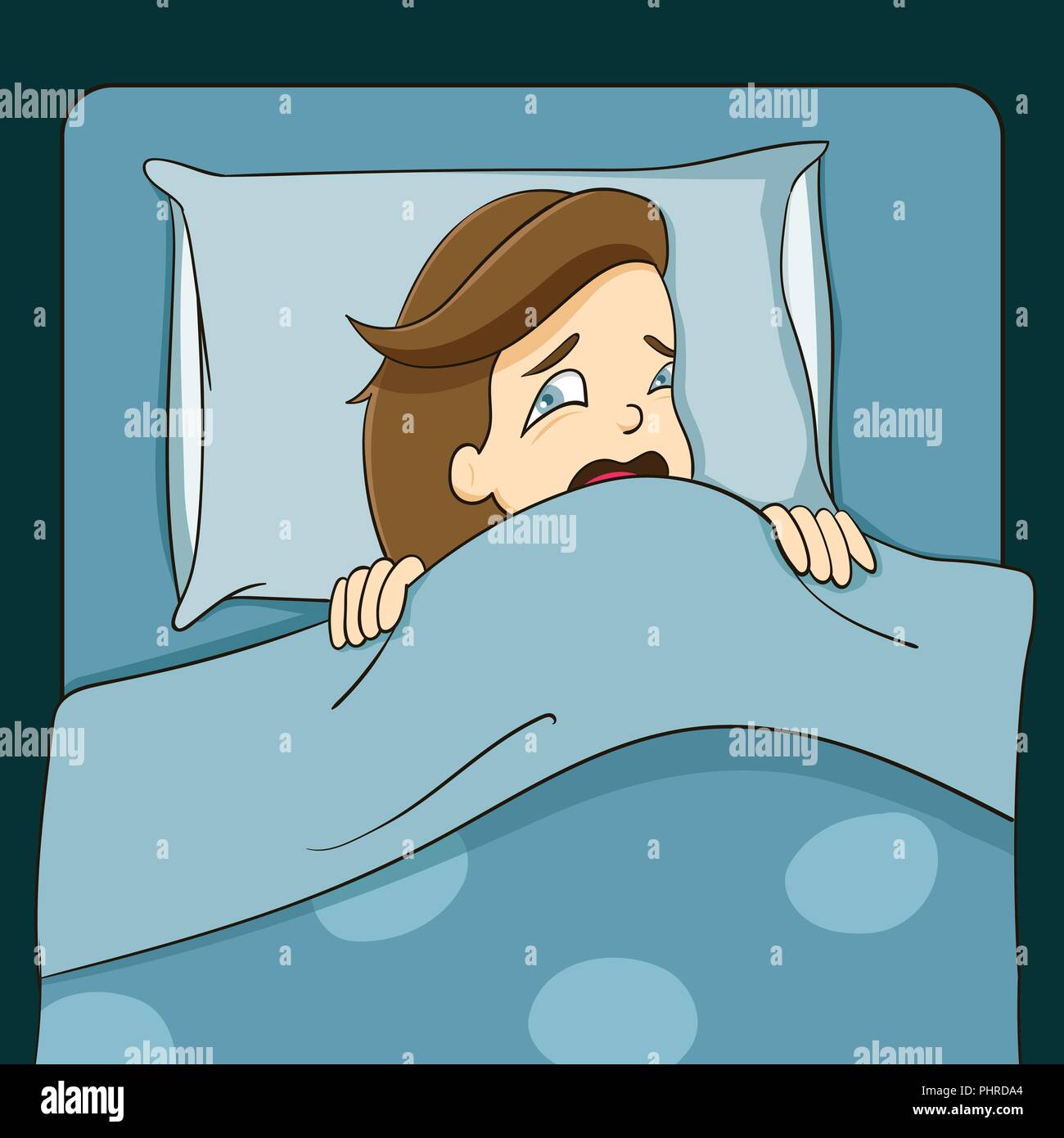 Sleepless woman in bed, feeling scared all the time Stock Vector