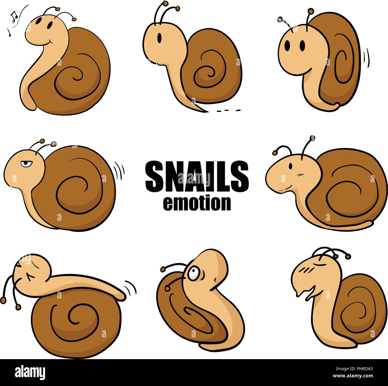 Set of isolated little snails cartoon emotion Stock Vector Image & Art ...