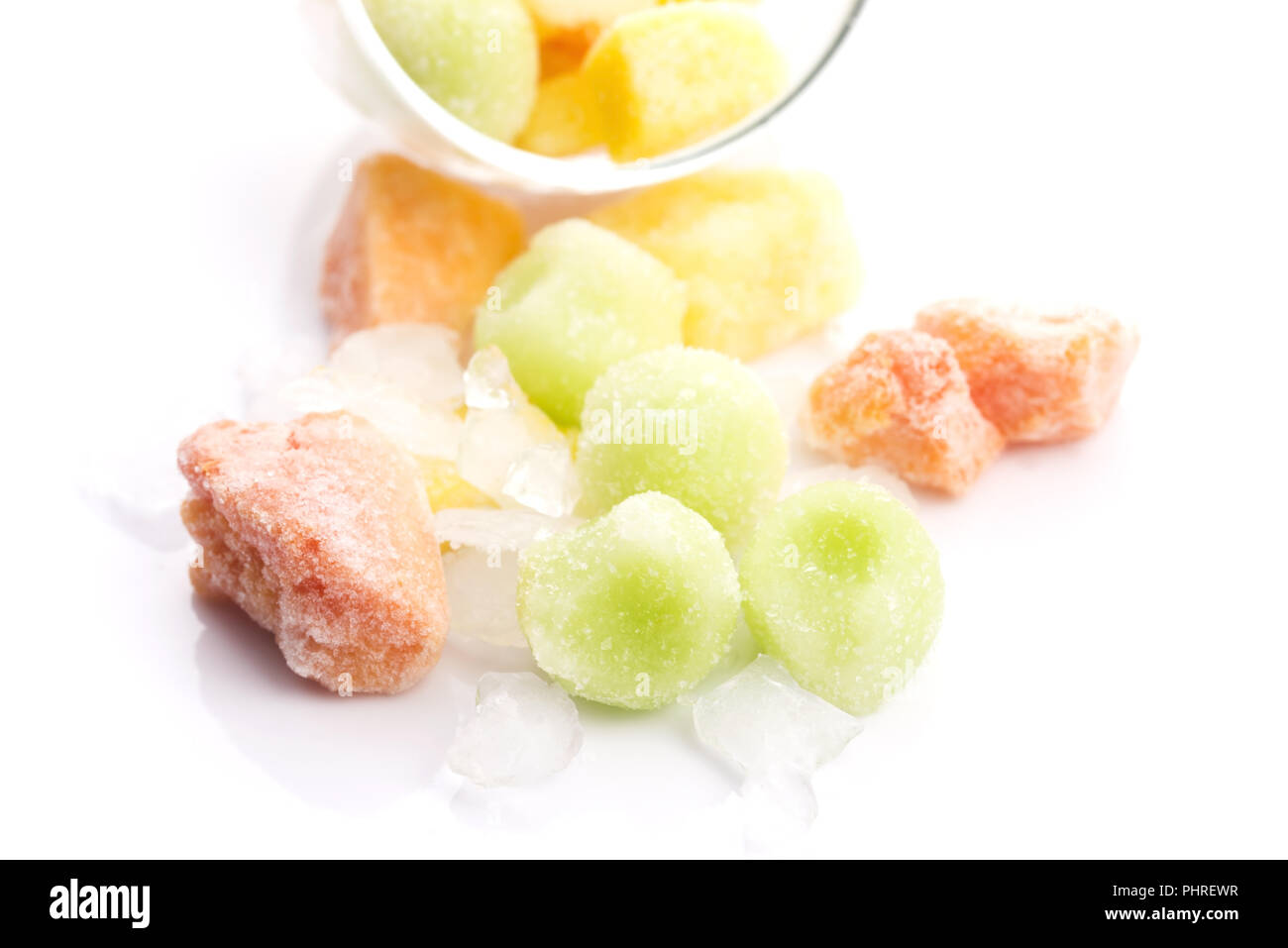 frozen exotic fruits on white background Stock Photo Alamy