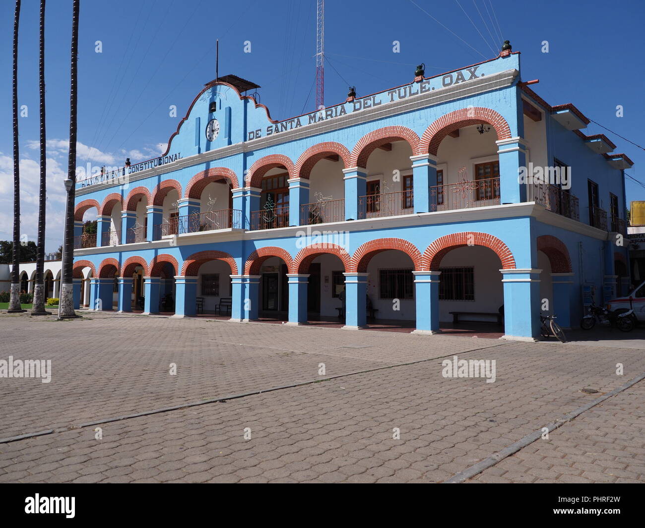Front and side of town hall on main market square in mexican city center at Oaxaca state in Mexico Stock Photo