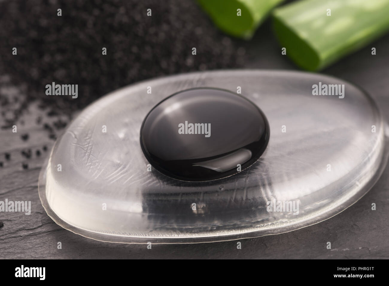 black charcoal mask with aloe vera Stock Photo Alamy