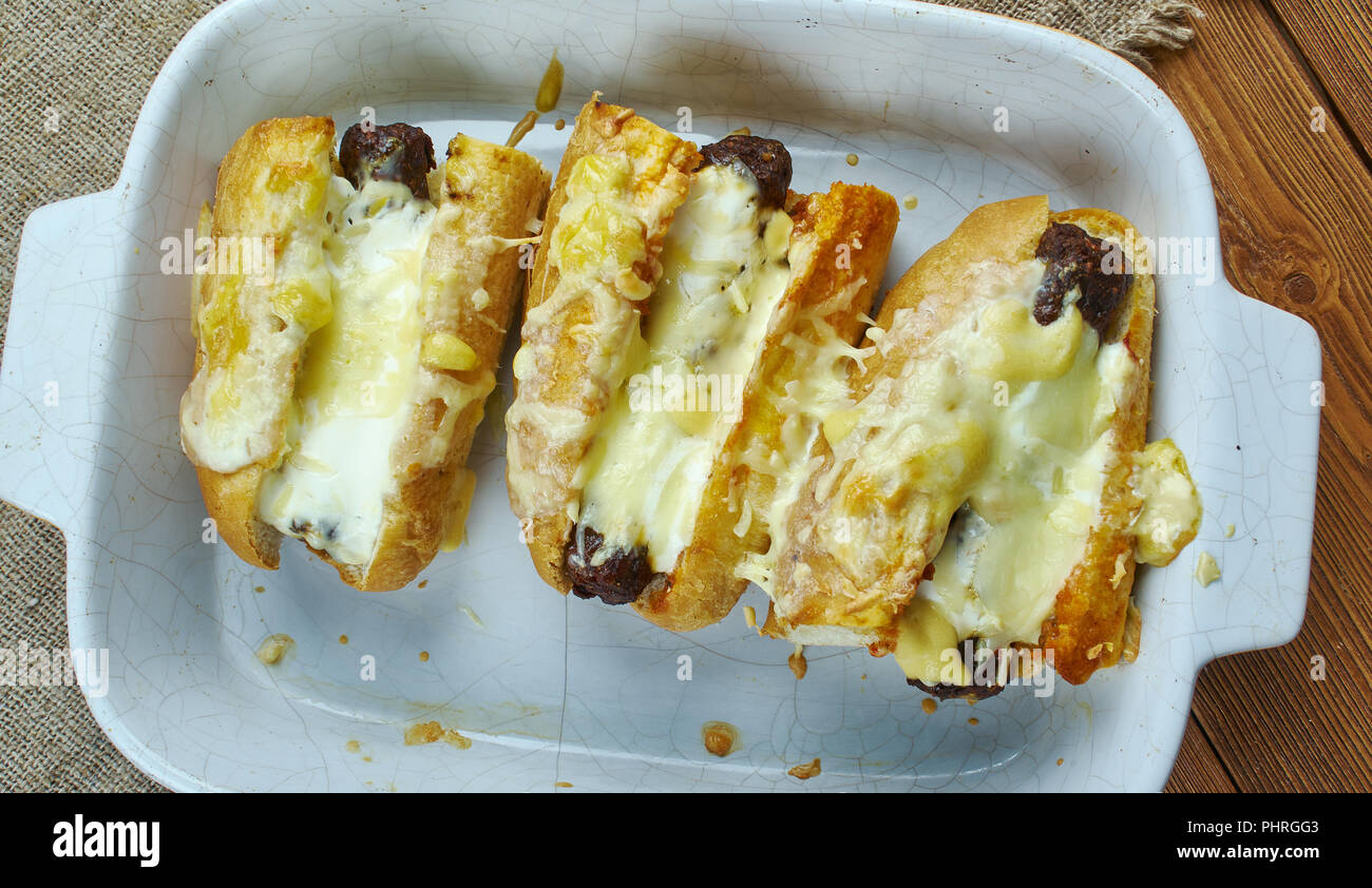 Oven Baked Chili Cheese Dogs Stock Photo Alamy