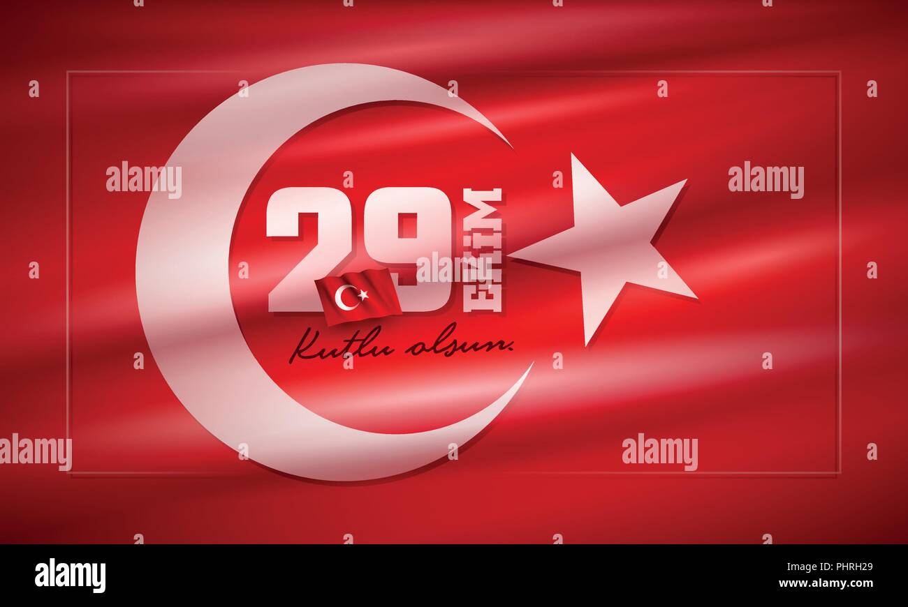 Turkish National Festival. 29 Ekim Cumhuriyet Bayrami. October 29 Republic Day and the National Day in Turkey. Typographic design for social media or  Stock Vector