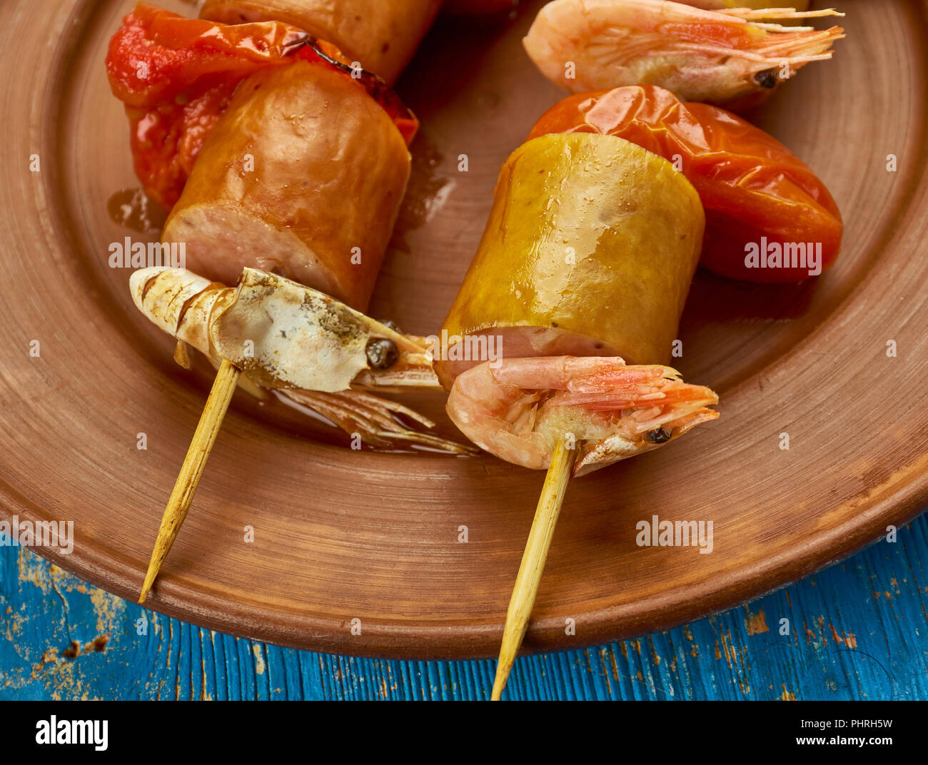 Grilled Shrimp and Andouille Sausage Kabobs Stock Photo - Alamy