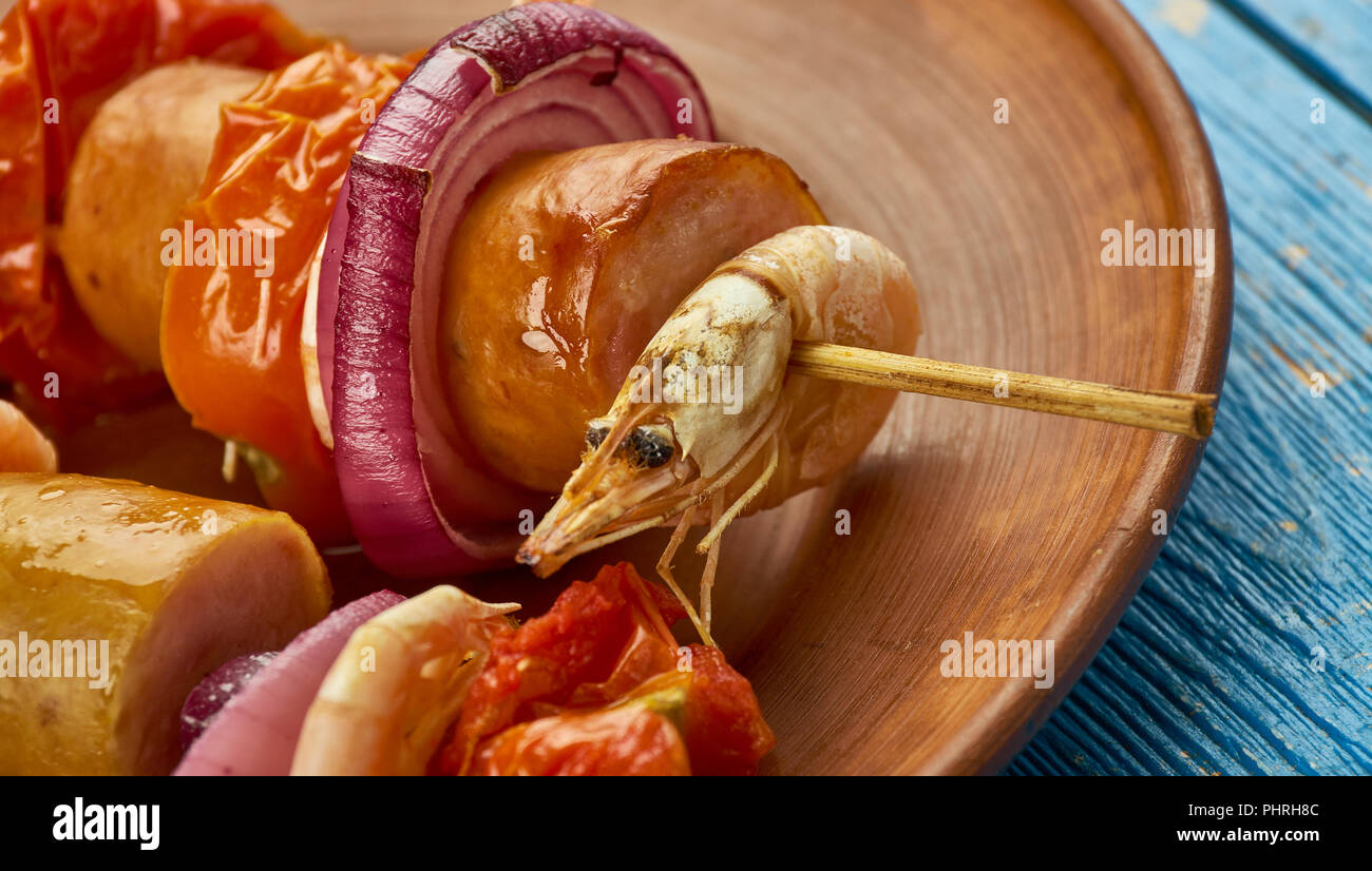 Grilled Shrimp and Andouille Sausage Kabobs Stock Photo Alamy