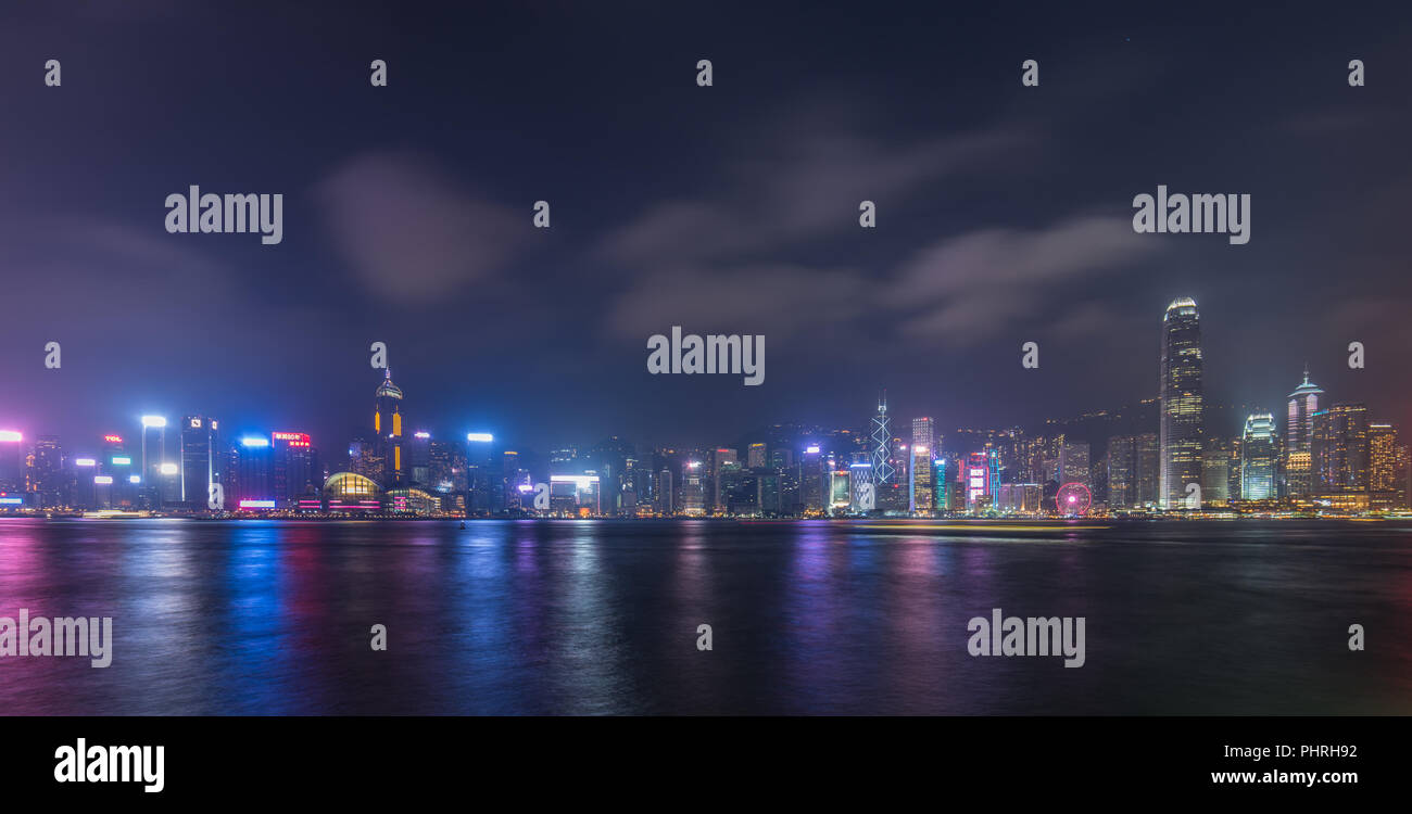 Panoramic view of Hong Kong city skyline at night Stock Photo - Alamy
