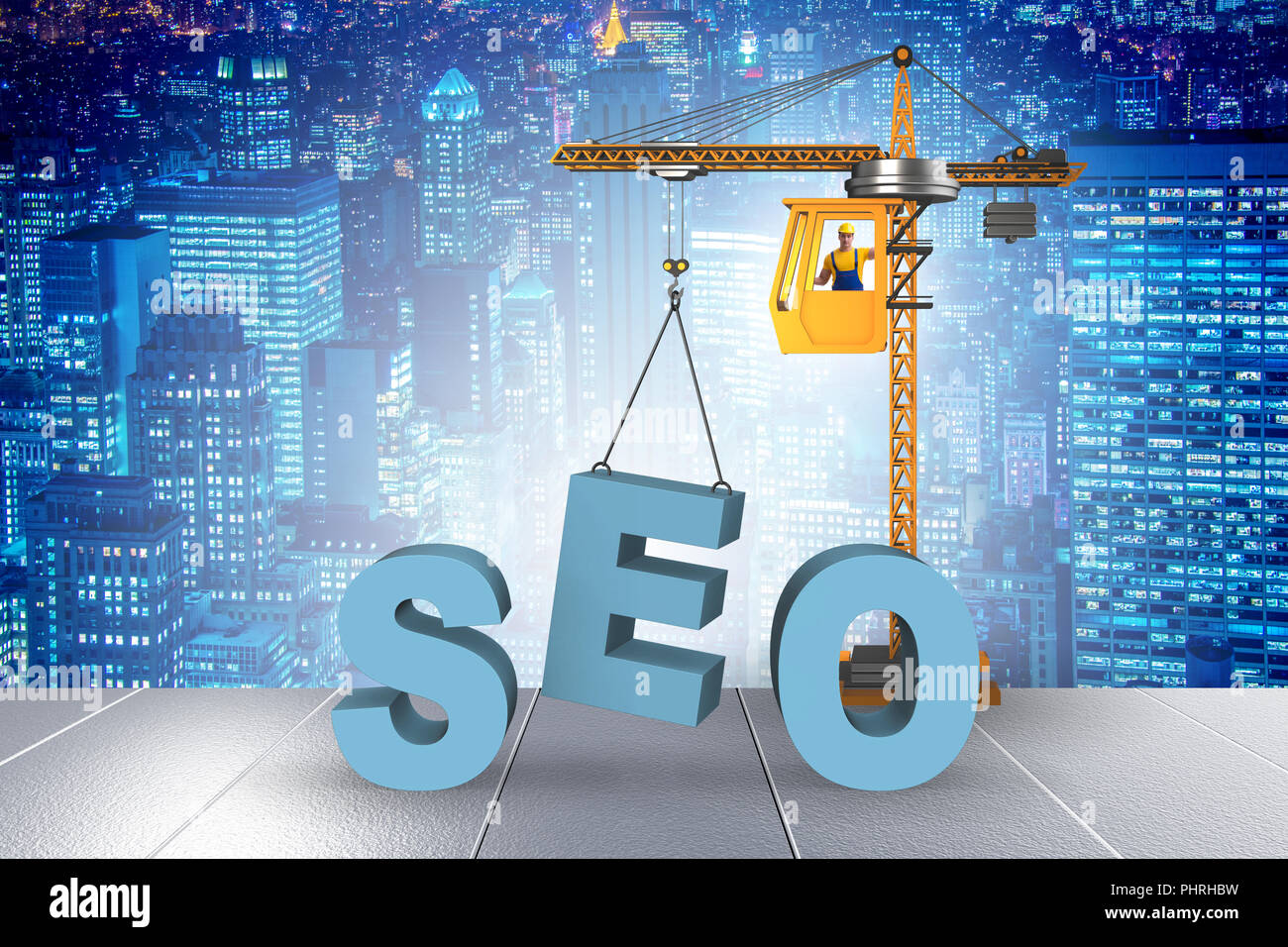 Search engine optimisation concept with crane Stock Photo
