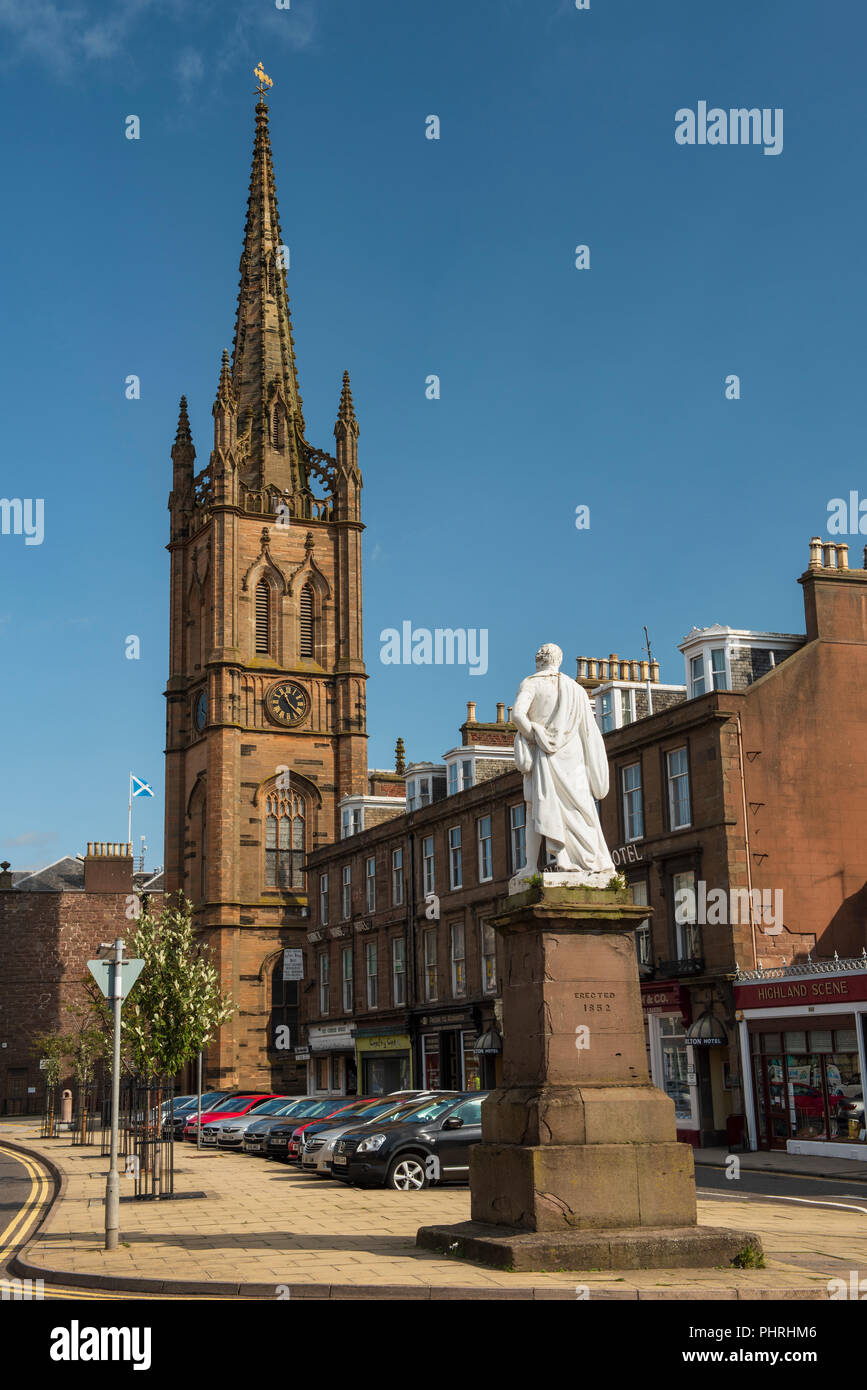 Montrose High Street is dominated by Old and St Andrew's Church, Montrose, Angus, Scotland. Stock Photo