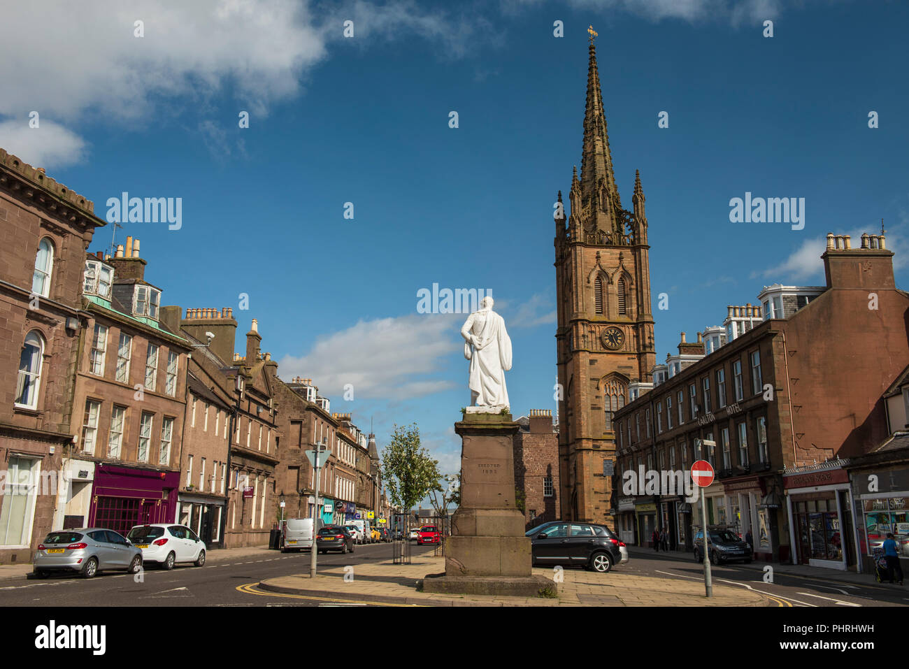Montrose High Street is dominated by Old and St Andrew's Church, Montrose, Angus, Scotland. Stock Photo
