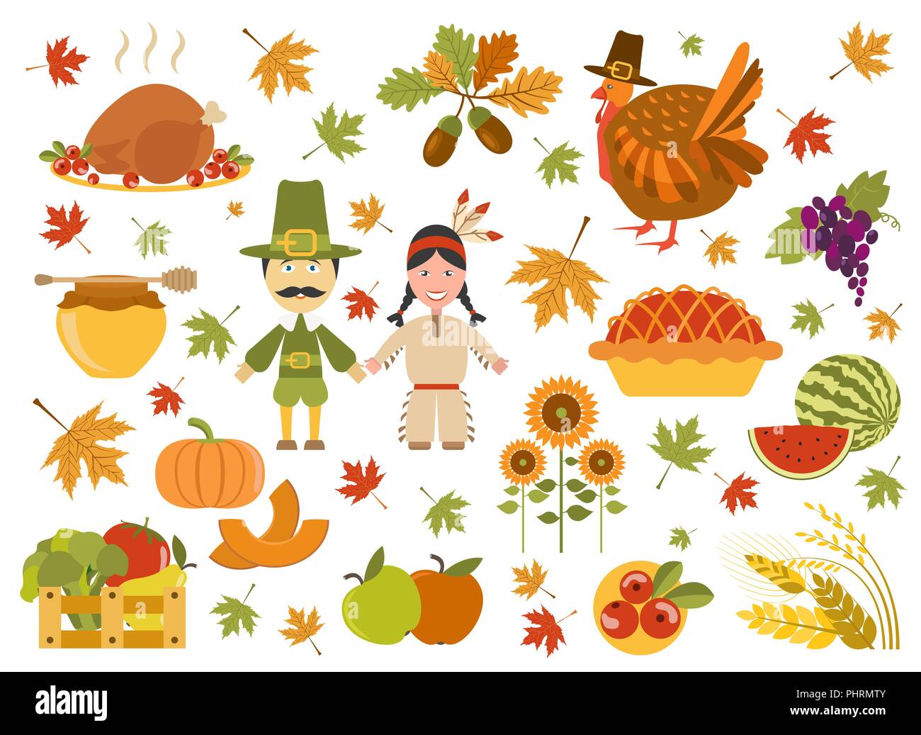 Thanksgiving day icon set. Flat style. Vector illustration Stock Vector ...