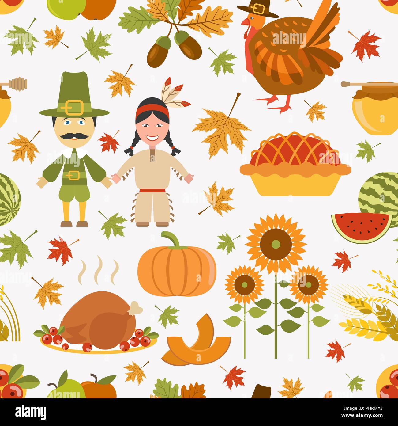 Thanksgiving day seamless pattern.  Vector illustration Stock Vector
