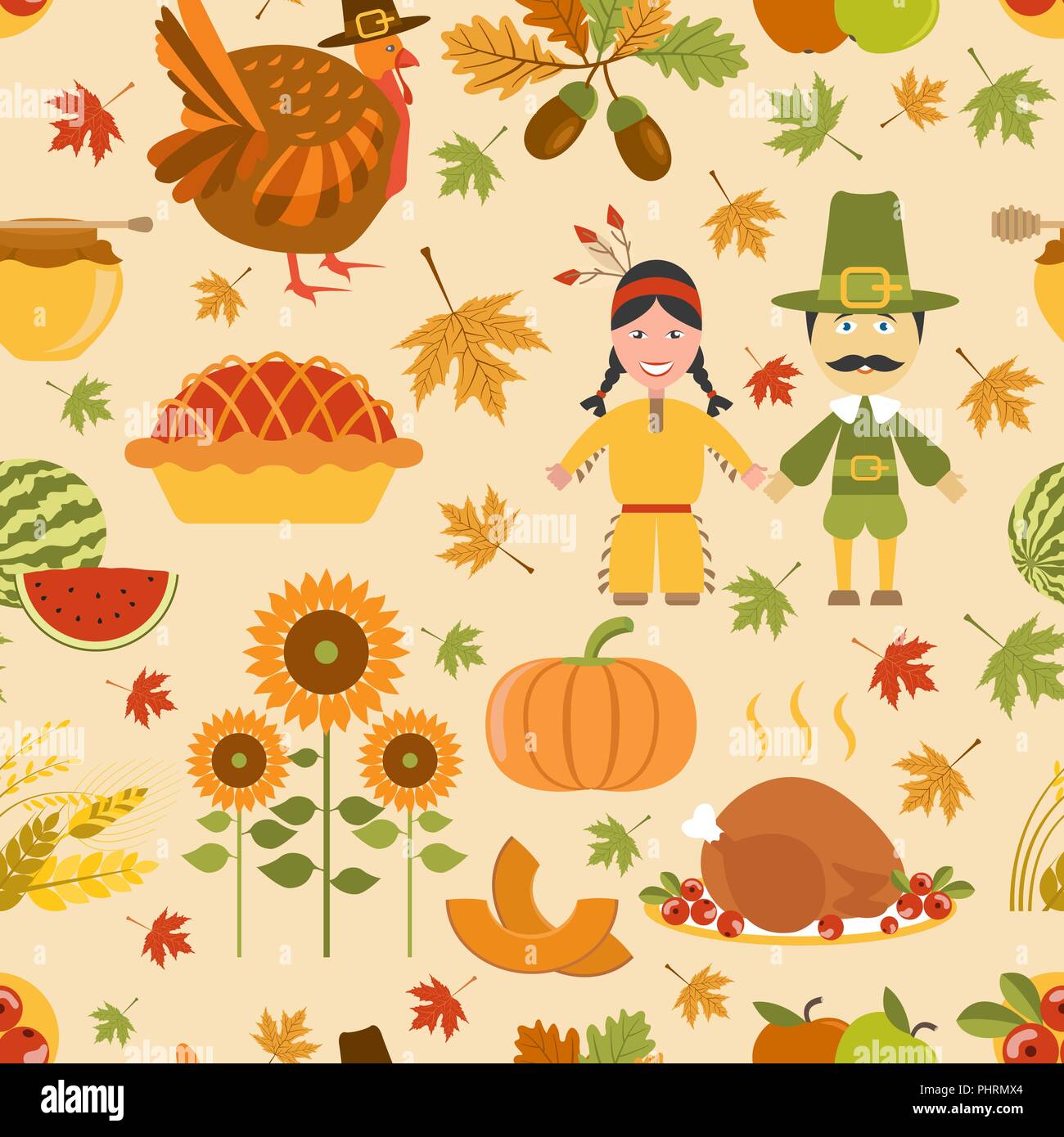 Thanksgiving day seamless pattern.  Vector illustration Stock Vector