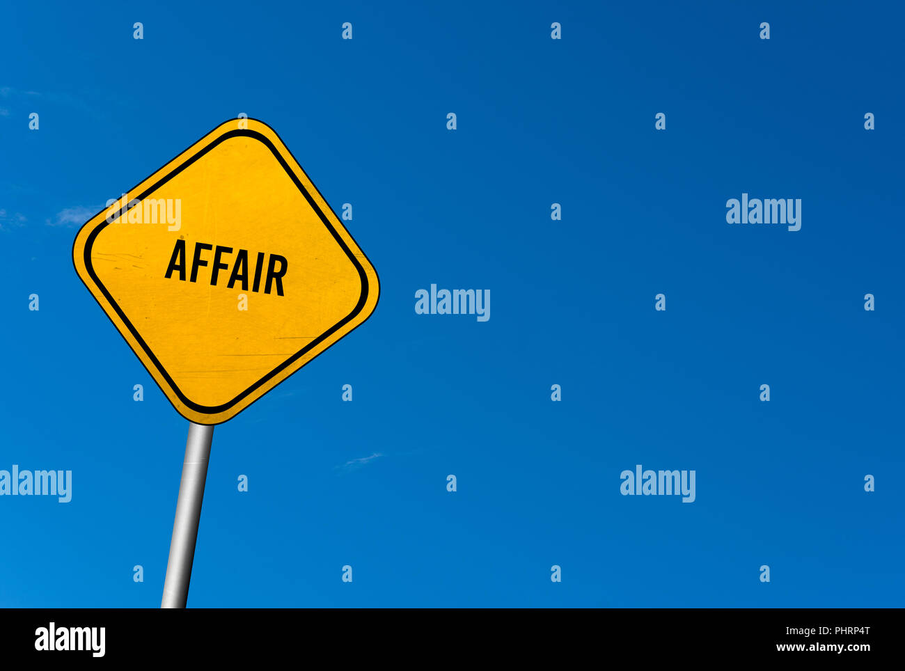 affair - yellow sign with blue sky Stock Photo - Alamy
