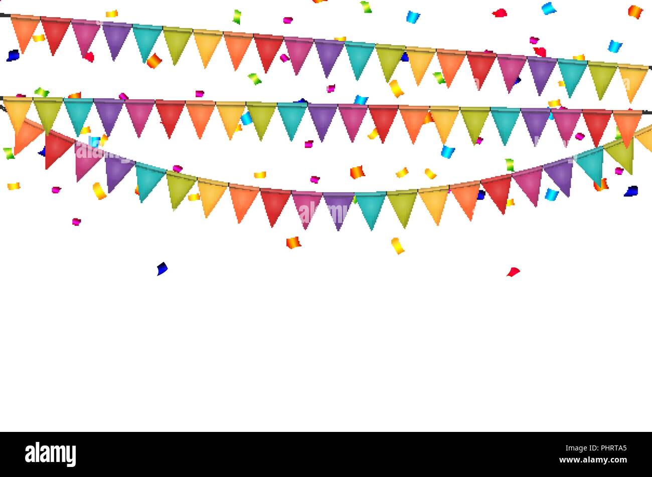 Party Background with Flags and Confetti Vector Illustration Stock ...