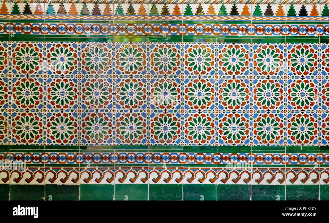 Wall with Ottoman style glazed ceramic tiles decorated with floral