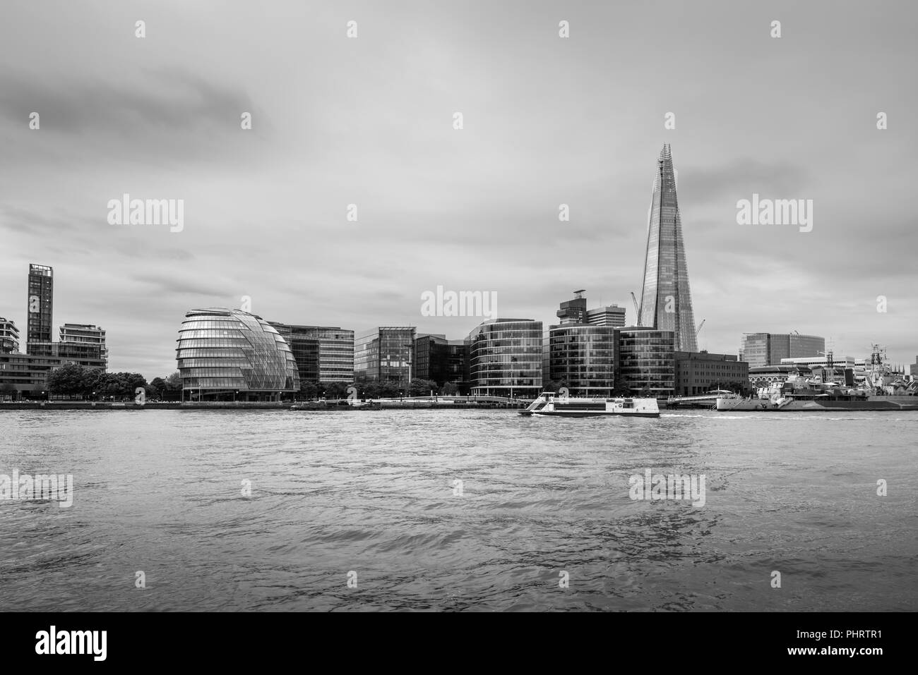 View on Thames river and London city. Black and white photography. Stock Photo