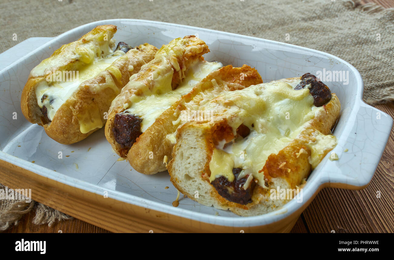 Oven Baked Chili Cheese Dogs Stock Photo Alamy