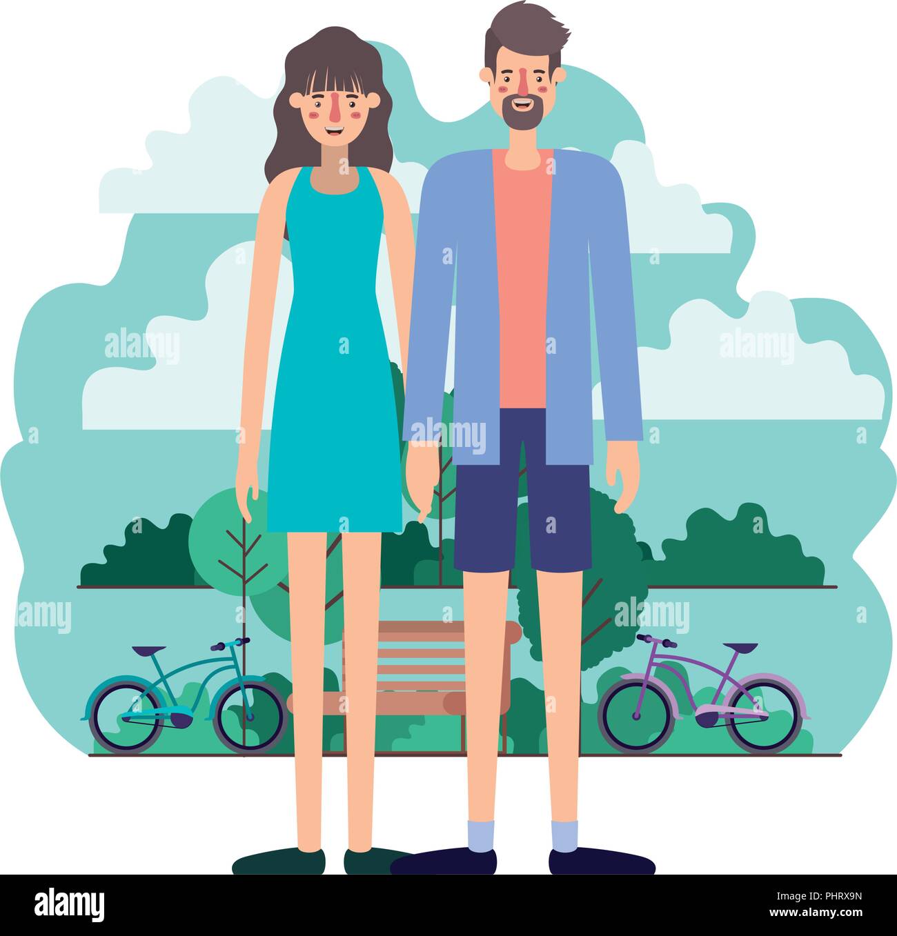 couple characters in the park with bicycle Stock Vector Image & Art - Alamy