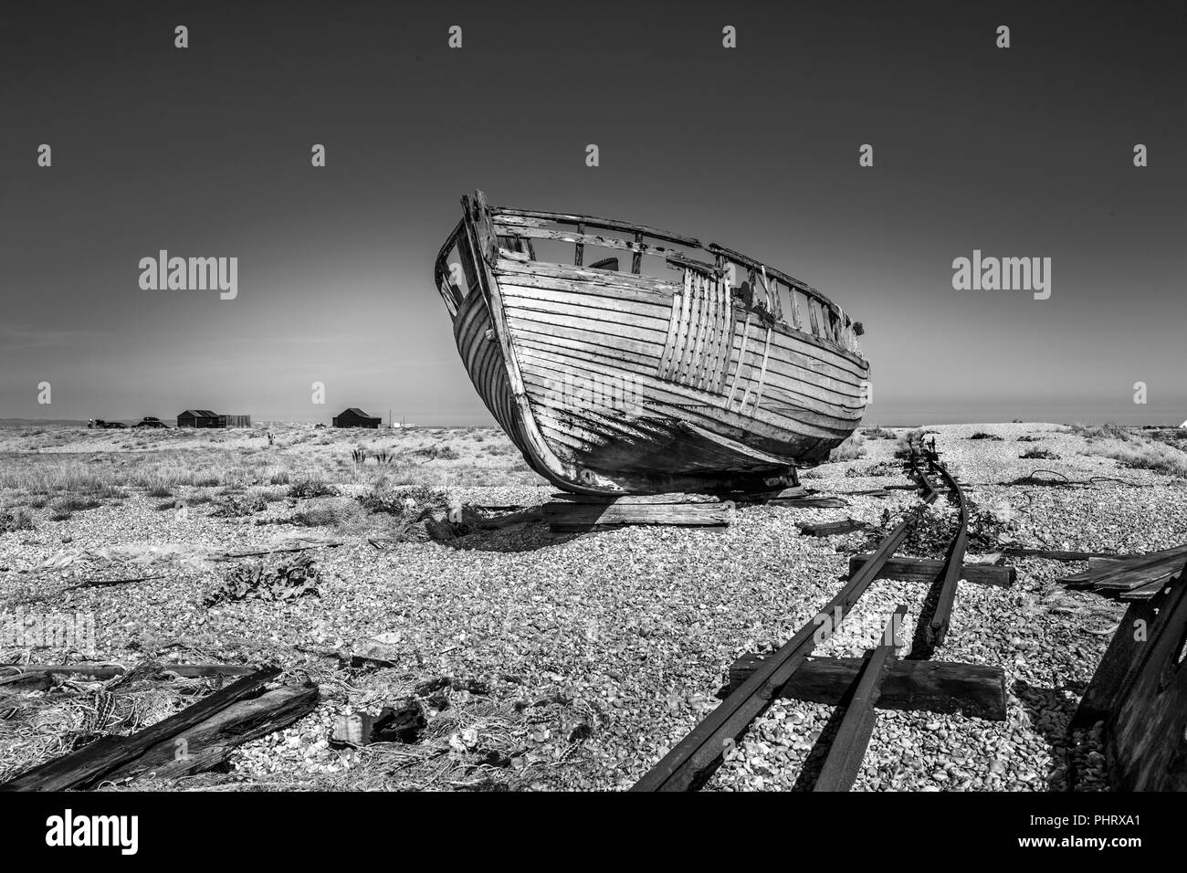 Derelict wooden fishing boat Black and White Stock Photos & Images - Alamy