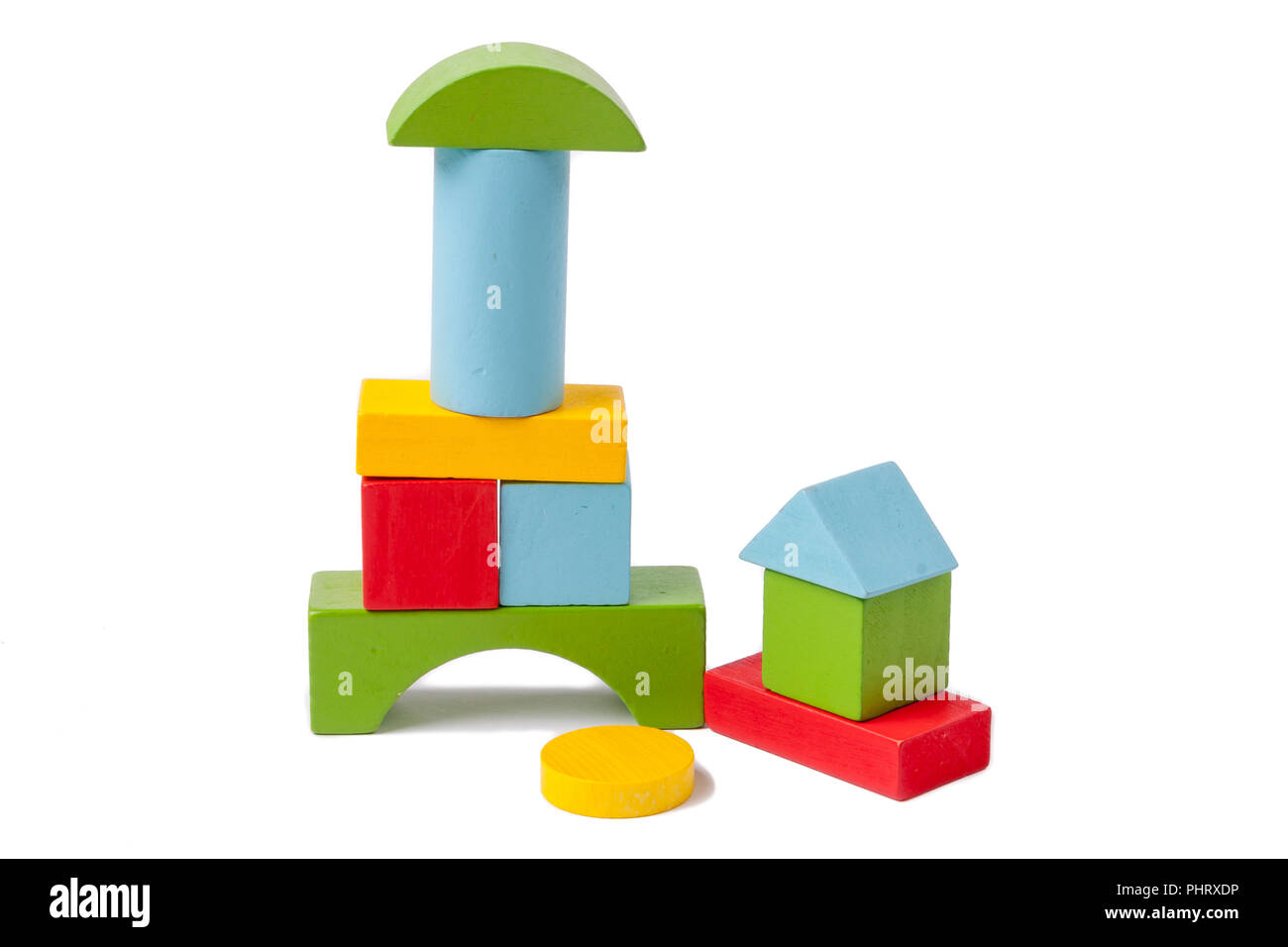 Colorful wooden blocks toy white background Stock Photo Alamy