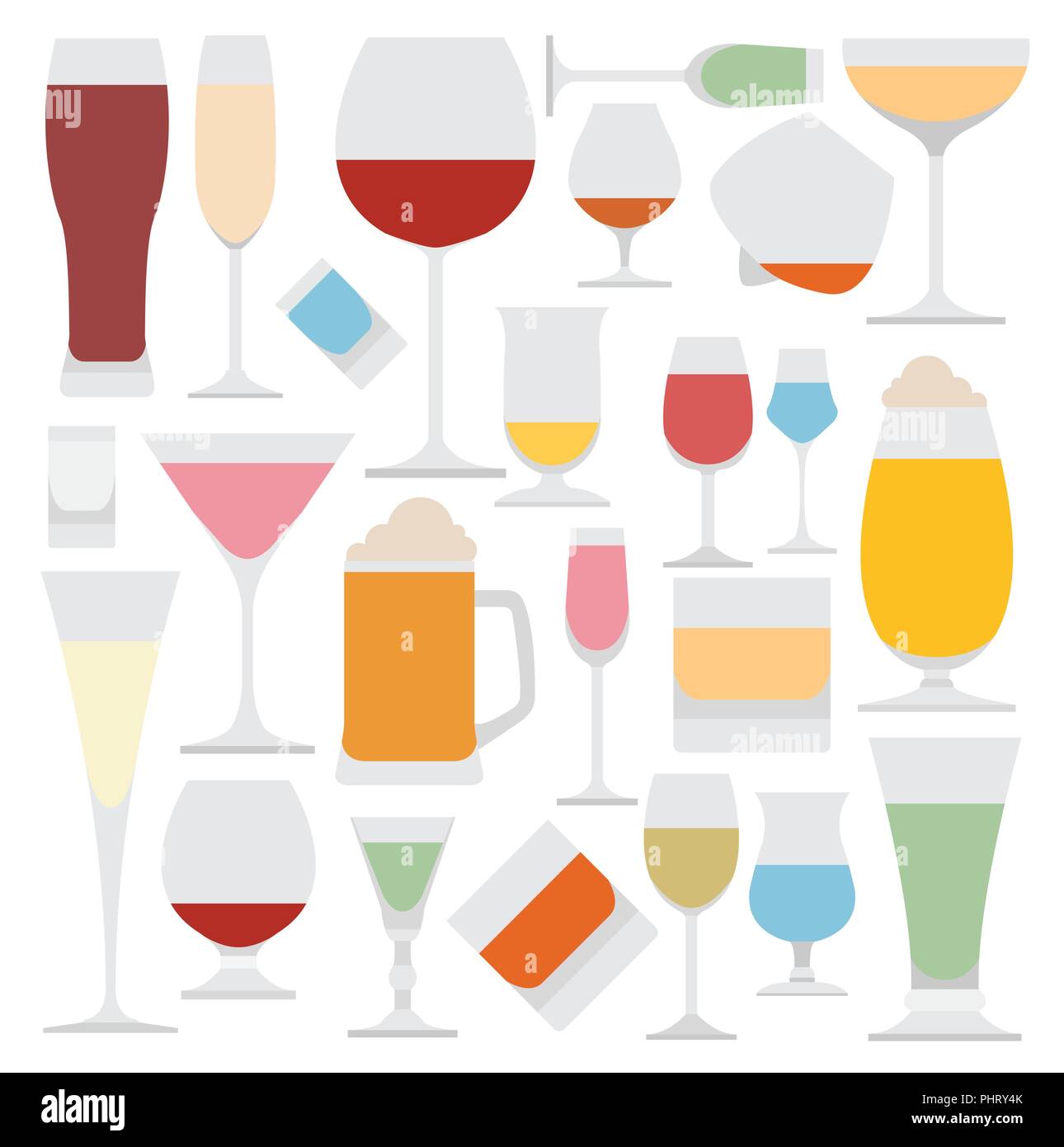 Bar Glasses Vector Icons Set. Vector Types Of Barware Glasses