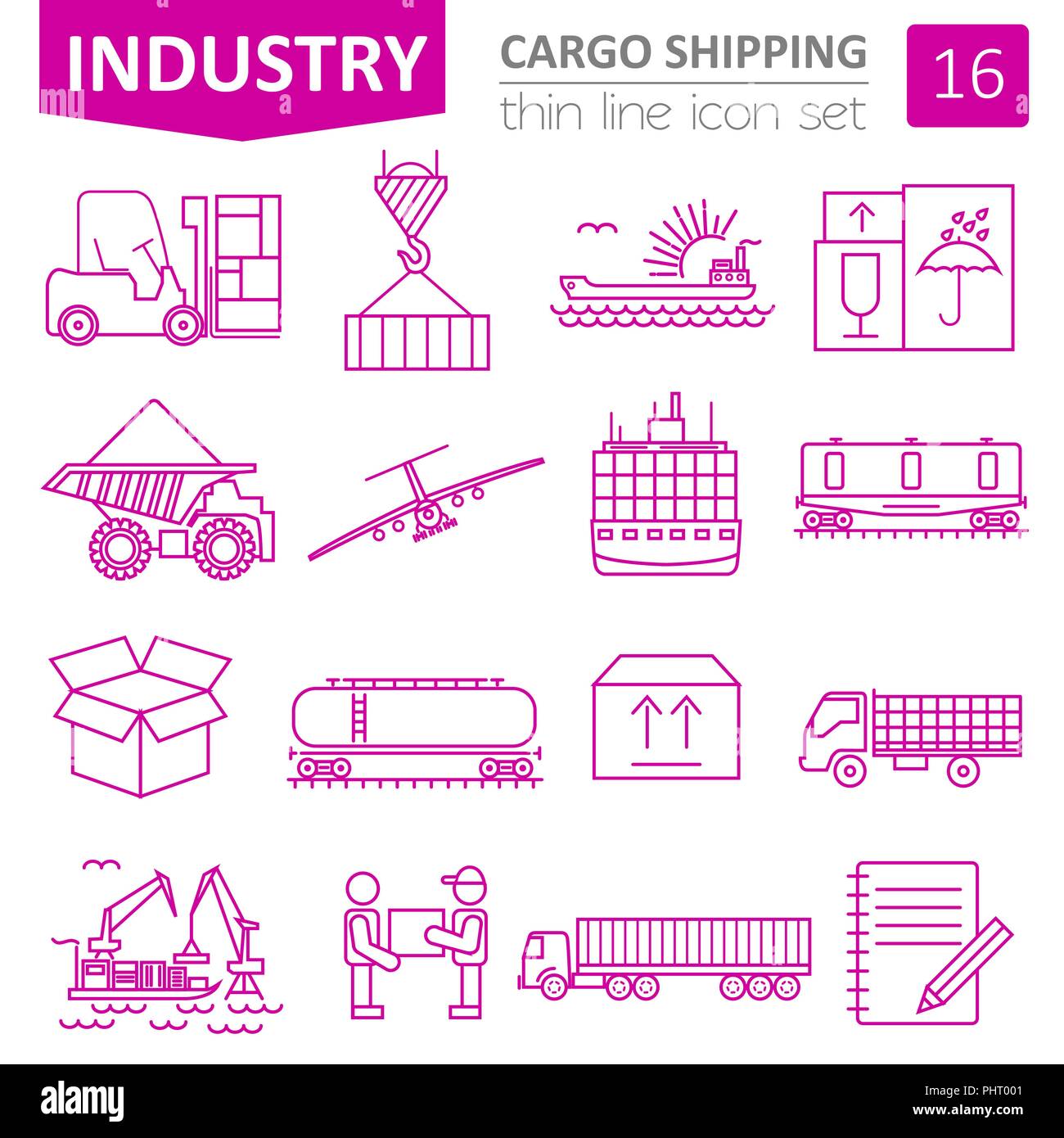 Cargo shipping delivery icon set. Thin line design. Vector illustration Stock Vector