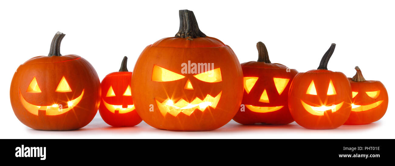 Six Halloween Pumpkins isolated on white background Stock Photo - Alamy