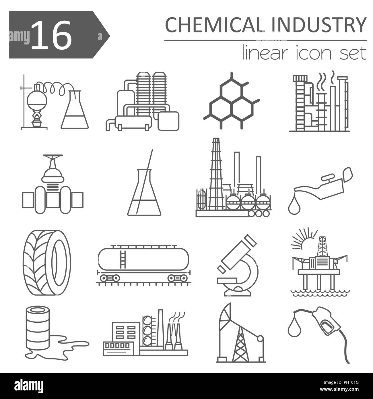 Chemical industry icon set. Thin line icon design. Vector illustration ...