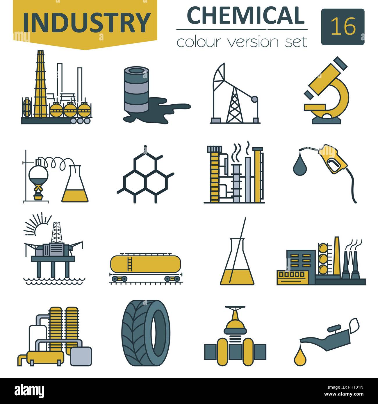 Chemical industry icon set. Colour version design. Vector illustration ...